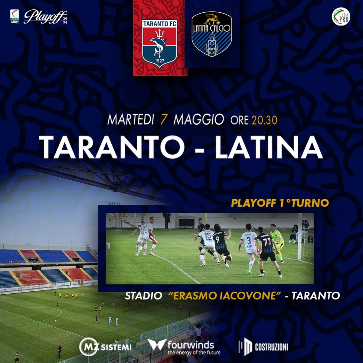 Calcio di Lega Pro, al via la fase Play Off: Latina martedì 7 maggio affronterà Taranto in trasferta. - 