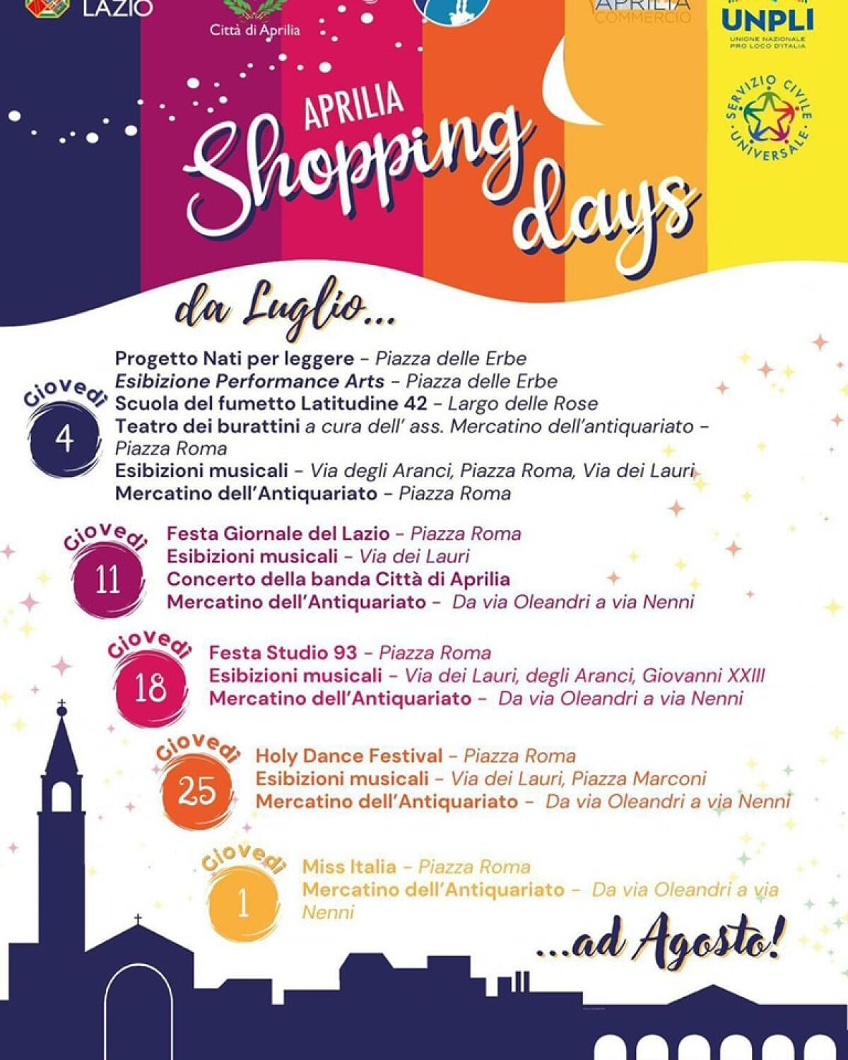 Shopping Days 2024: tutti i giovedì, fino al primo agosto, negozi aperti la sera e intrattenimento. E il 18 luglio Studio 93 festeggia i suoi 40+1 in Piazza! - 