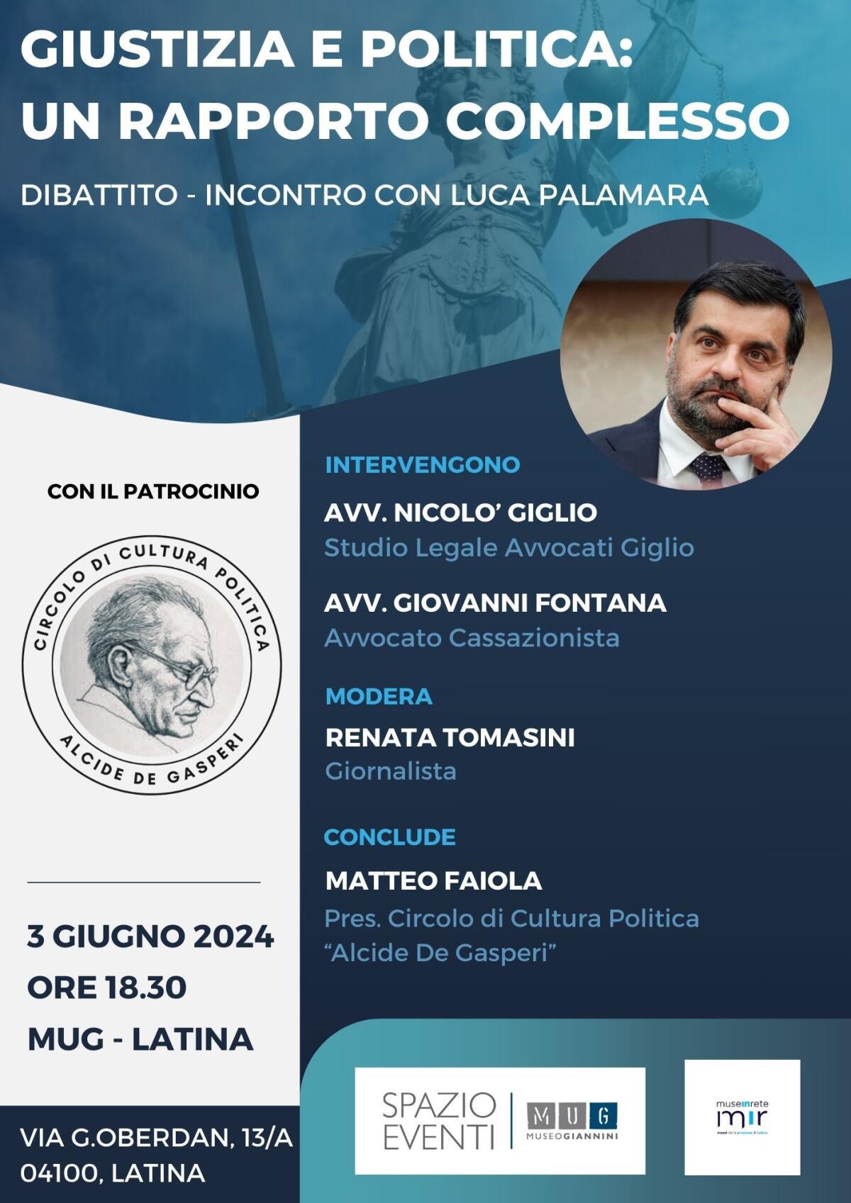 “Giustizia e politica: un rapporto complesso”: oggi a Latina l’incontro-dibattito con Luca Palamara. - 