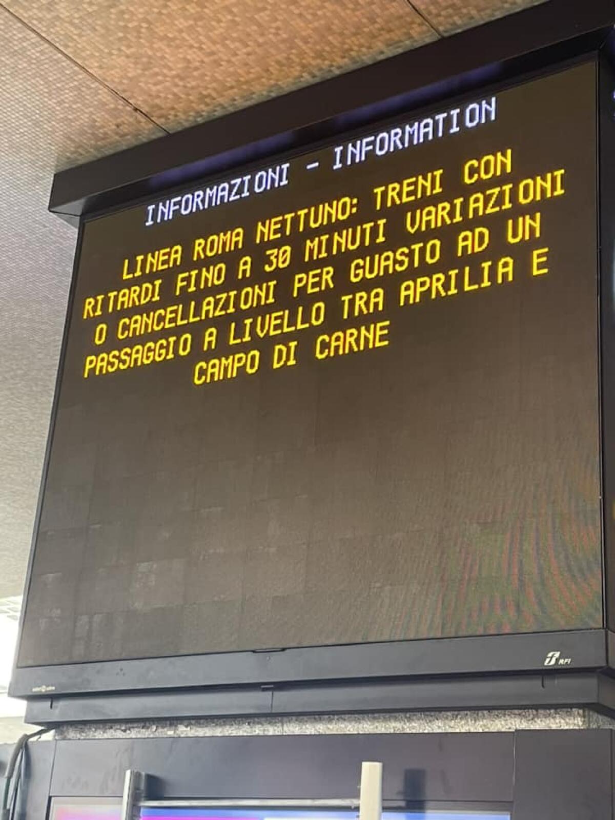 Guasto al passaggio a livello ad Aprilia: disagi sulla Roma-Nettuno - 