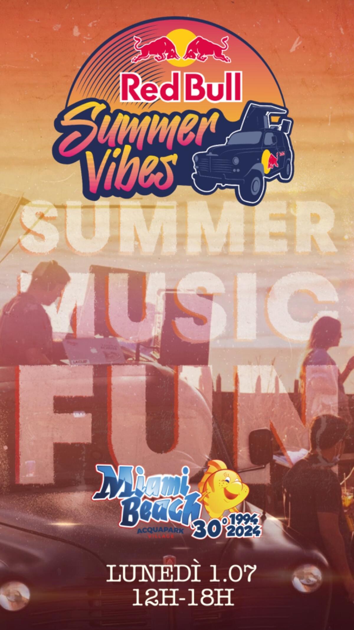 Questo lunedì 1° Luglio al Miami Beach Acquapark di Latina fa tappa il tour “Red Bull Summer Viber”. - 