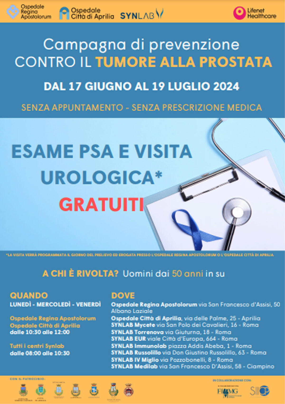 Ad Aprilia ed Albano la campagna di prevenzione del Tumore alla Prostata - 