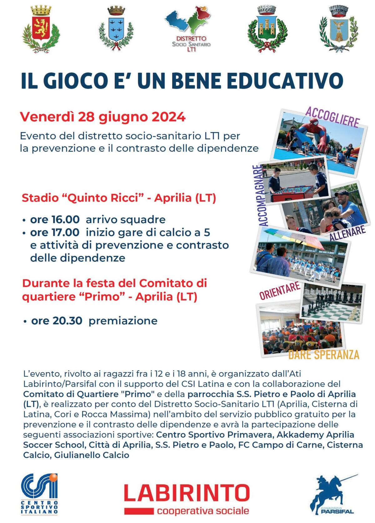 “Il gioco è un bene educativo”: al “Quinto Ricci” di Aprilia questo venerdì un evento per la prevenzione delle dipendenze. - 