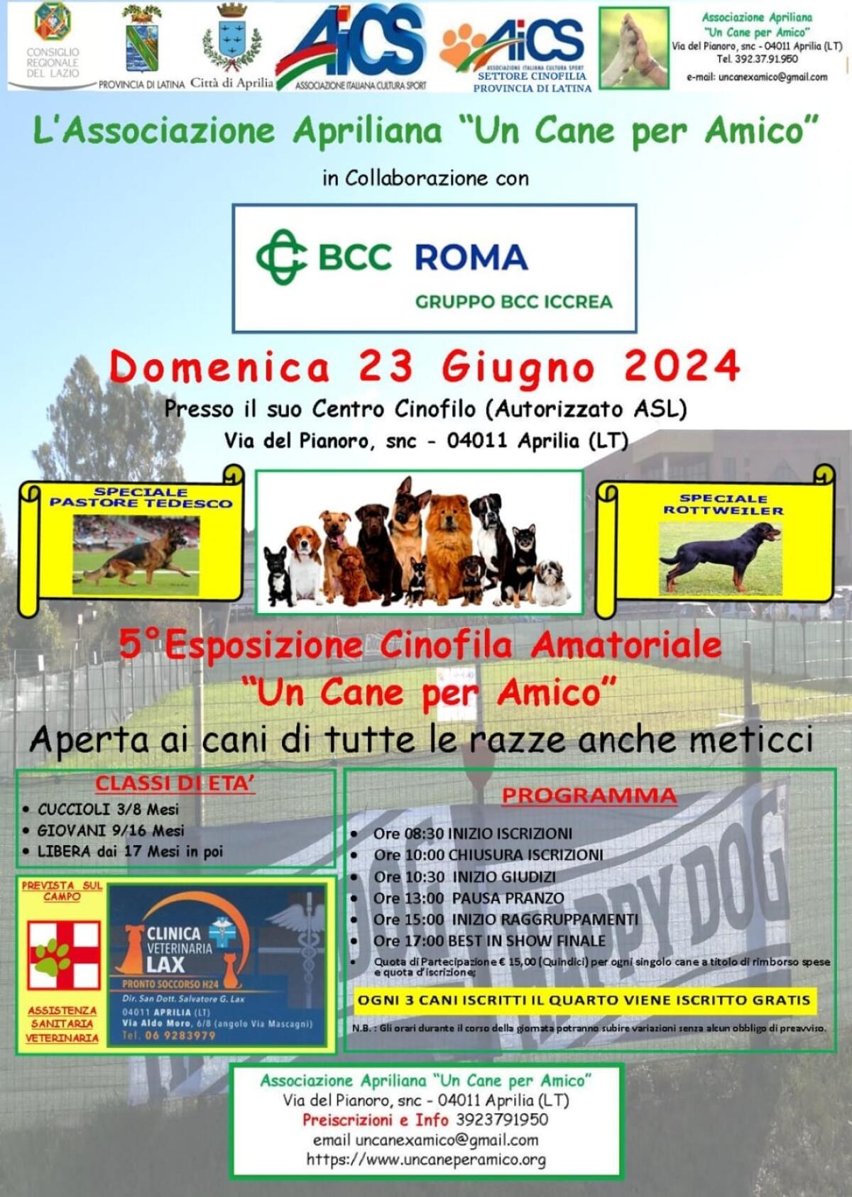 Questa domenica ad Aprilia la quinta esposizione cinofila amatoriale dell'associazione “Un cane per Amico”. - 