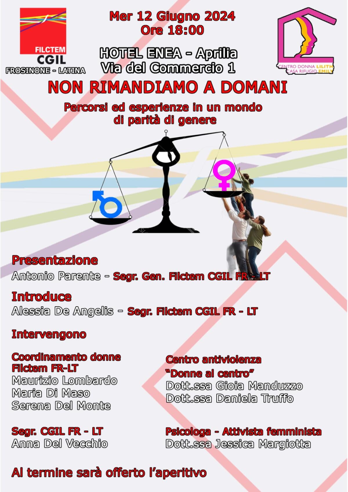 Ad Aprilia il convegno “Non rimandiamo a domani. Percorsi ed esperienze in un mondo di parità di genere”. - 