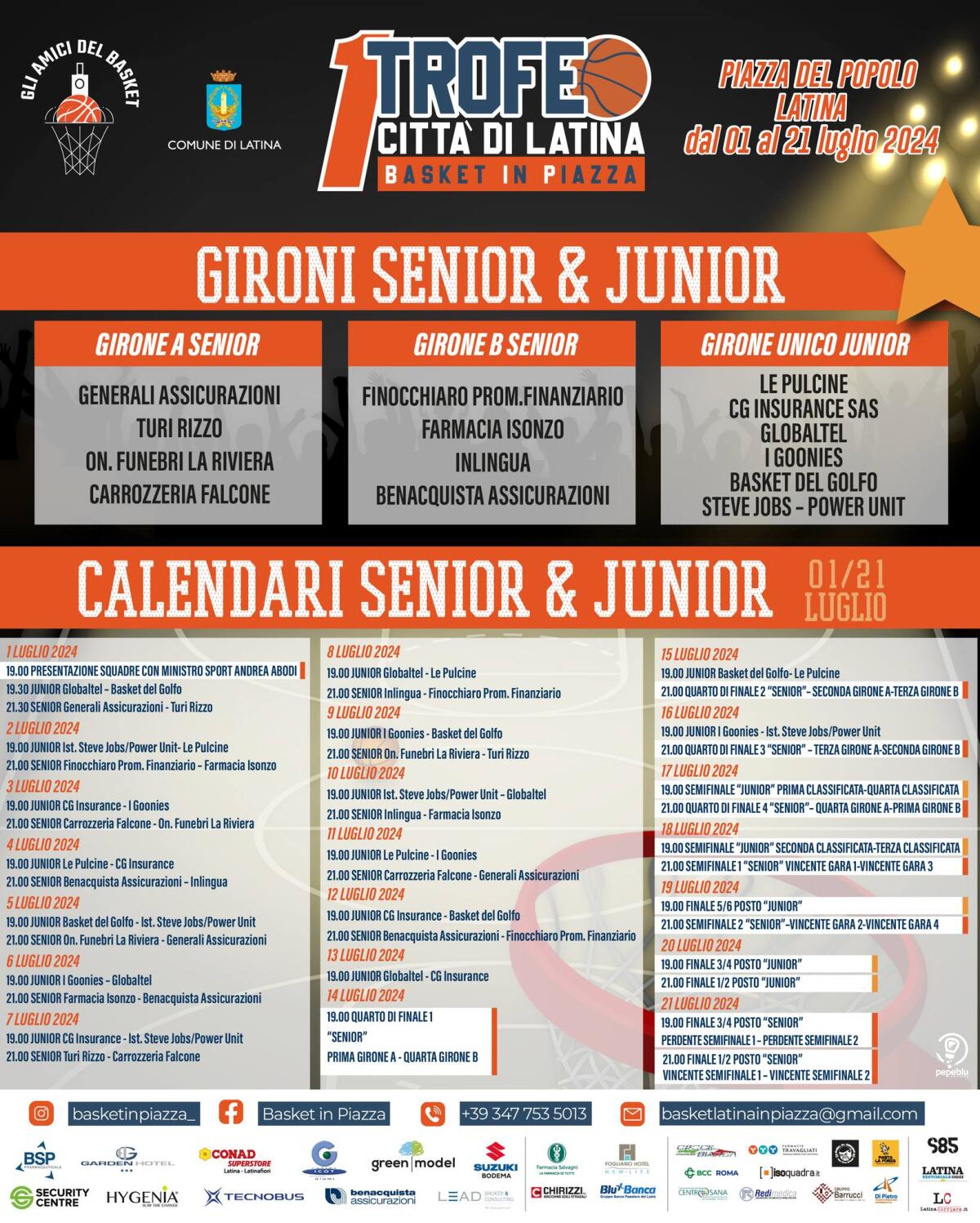 Basket, dal 1° al 21 luglio in Piazza del Popolo la prima edizione del “Trofeo Città di Latina”. - 