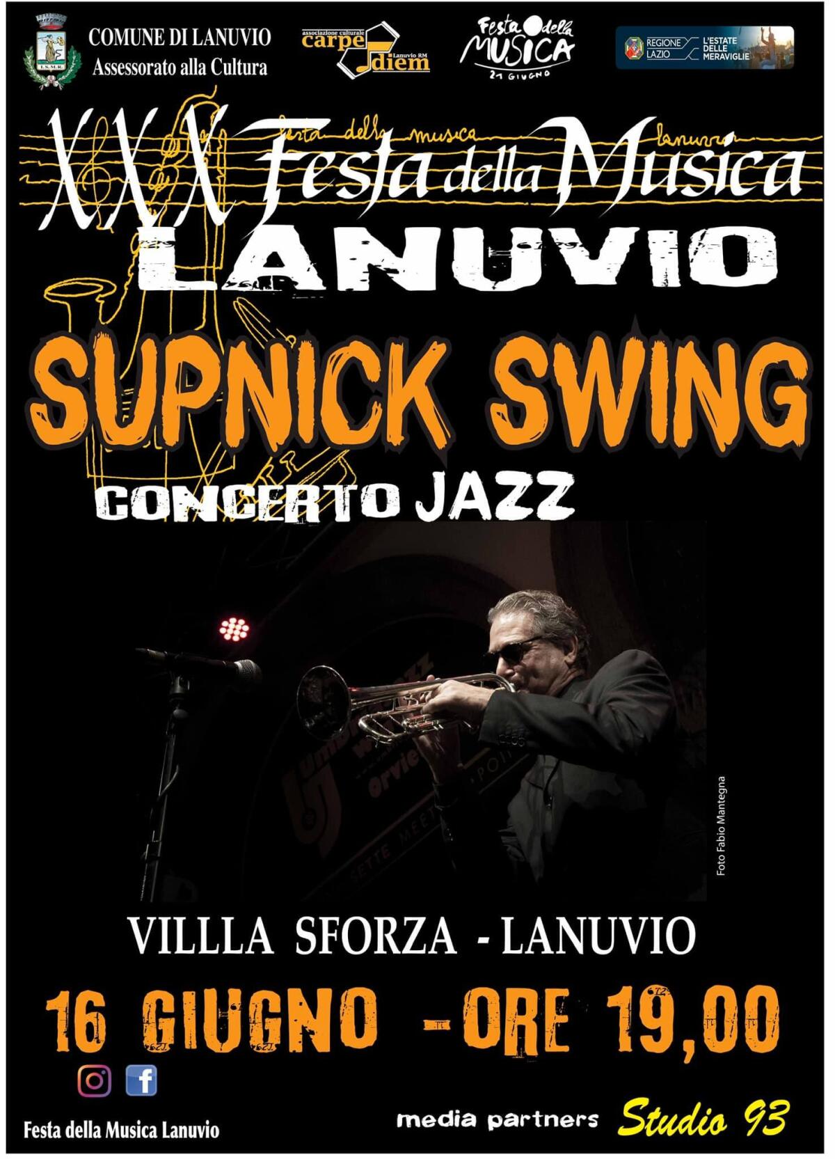 “Festa della Musica a Lanuvio”: questa domenica  serata di musica jazz con Supnick Swing. Mercoledì 19 giugno arriva Ascanio Celestini! - 