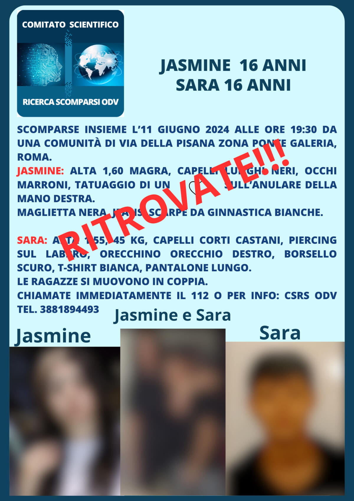 APRILIA -  Sara e Jasmine sono tornate a casa. Stanno bene. - 