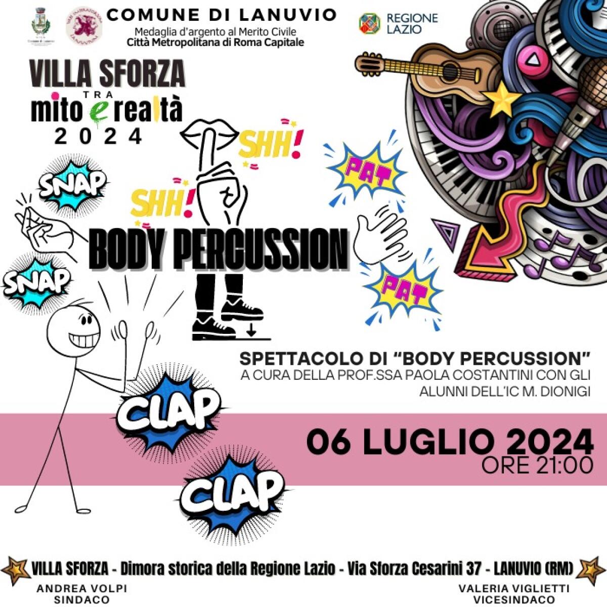 “Villa Sforza tra Mito e Realtà”: a Lanuvio “Body Percussion”, “Shakespeare in Song” e l’evento “Archi di Vini”. - 