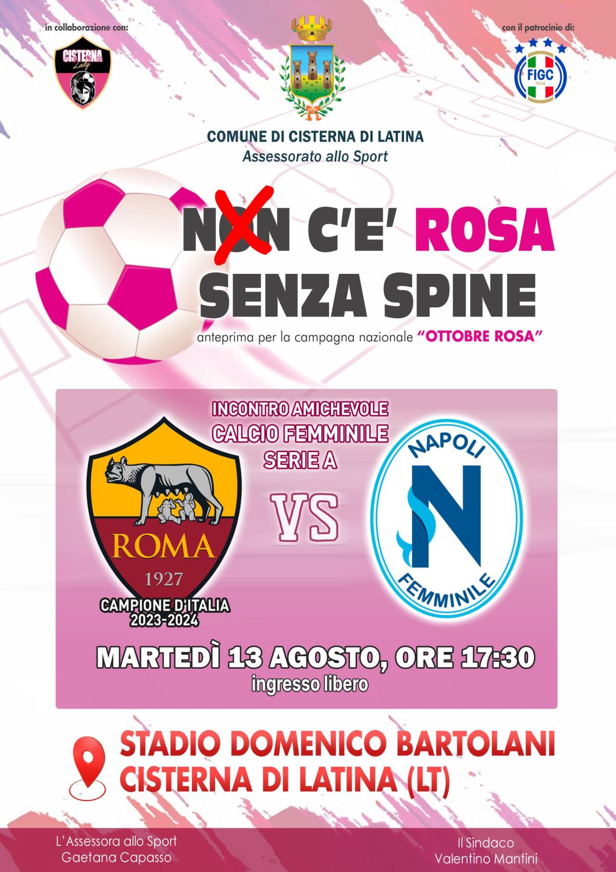 Oggi al “Bartolani” di Cisterna la partita di serie A femminile tra la As Roma ed il Napoli. - 