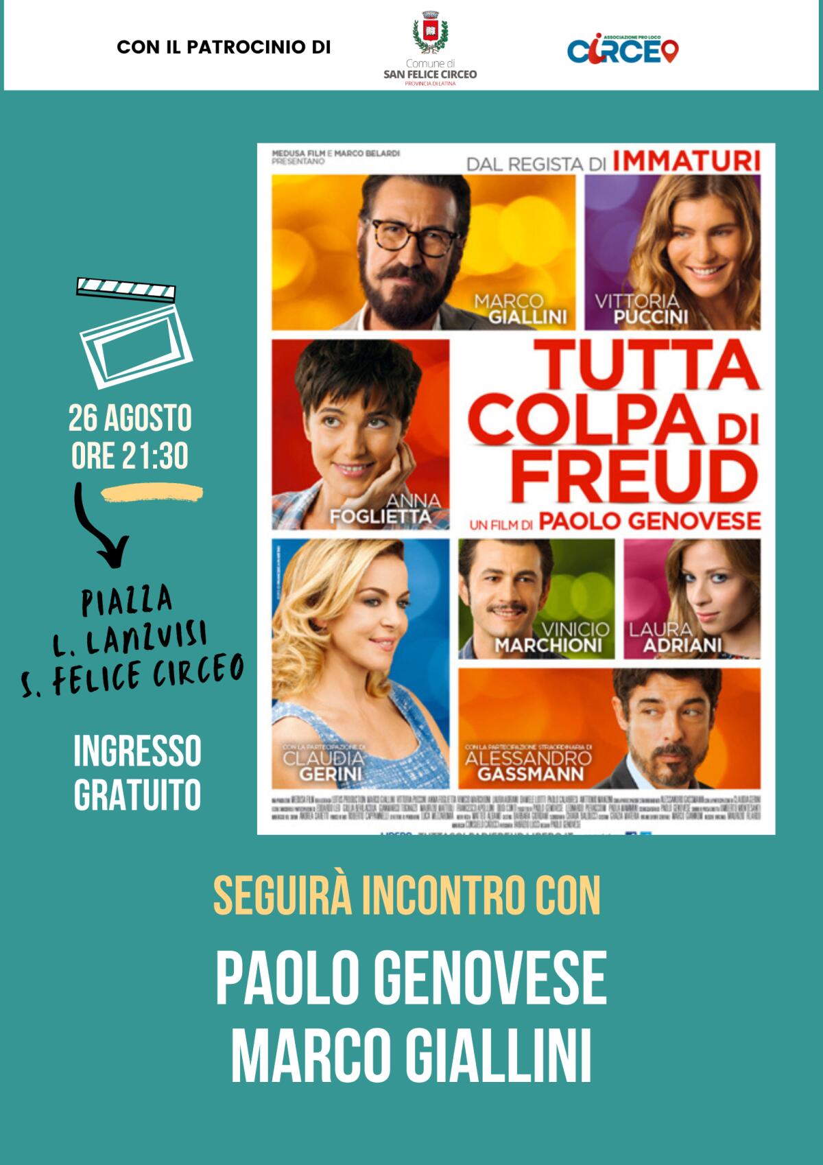 Lunedì 26 agosto serata di cinema al Circeo con Paolo Genovese e Marco Giallini. - 
