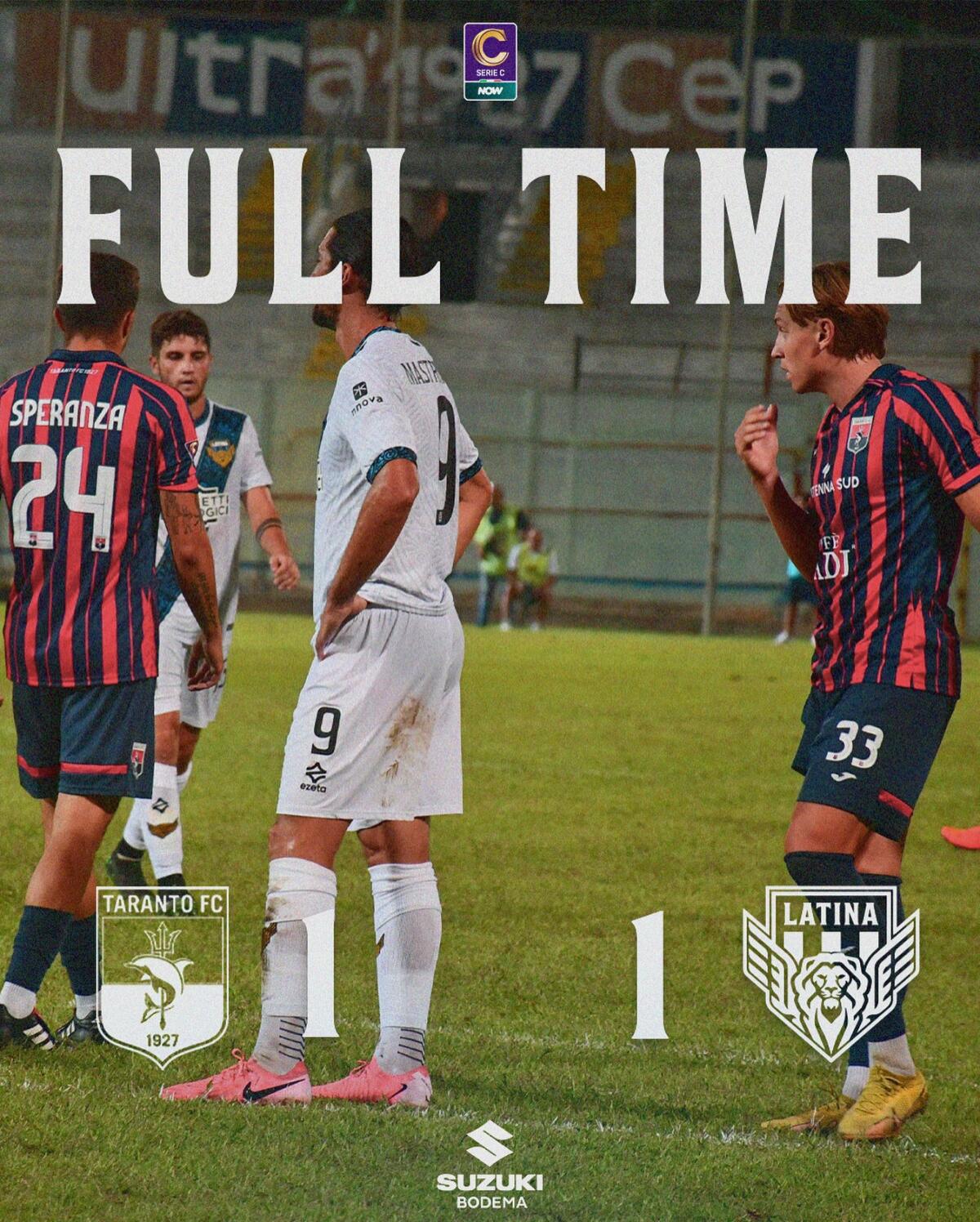 Lega Pro: termina in parità la sfida Taranto-Latina allo “Iacovone”. L'8 Settembre si gioca contro il Turris. - 