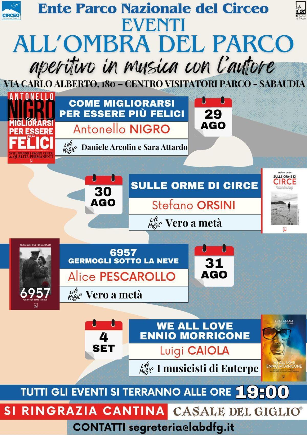 A Sabaudia al via la rassegna letteraria “Eventi all’ombra del Parco: aperitivo in musica con l’autore”. - 