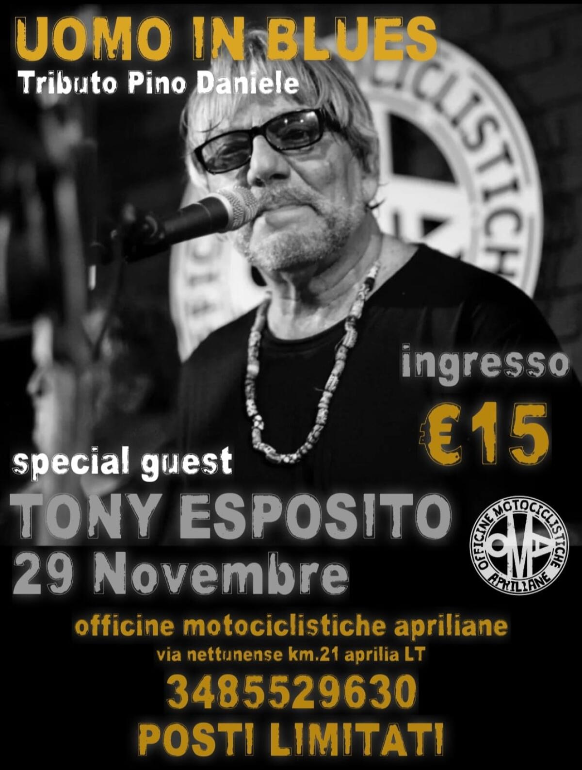 Tributo a Pino Daniele alle Officine Motociclistiche Apriliane, special guest Tony Esposito - 