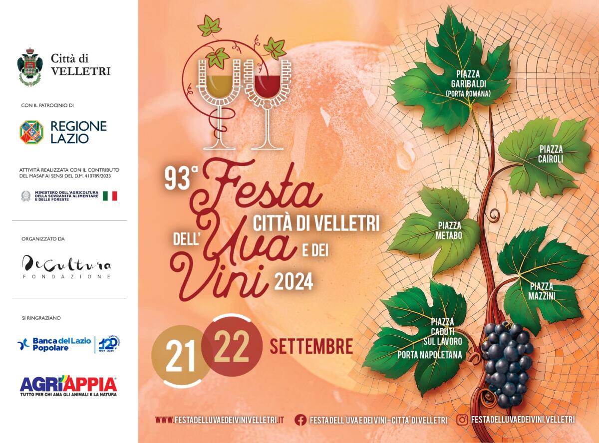 La tradizionale “Festa dell’Uva e dei Vini” torna a Velletri nel weekend del 21 e 22 settembre. - 