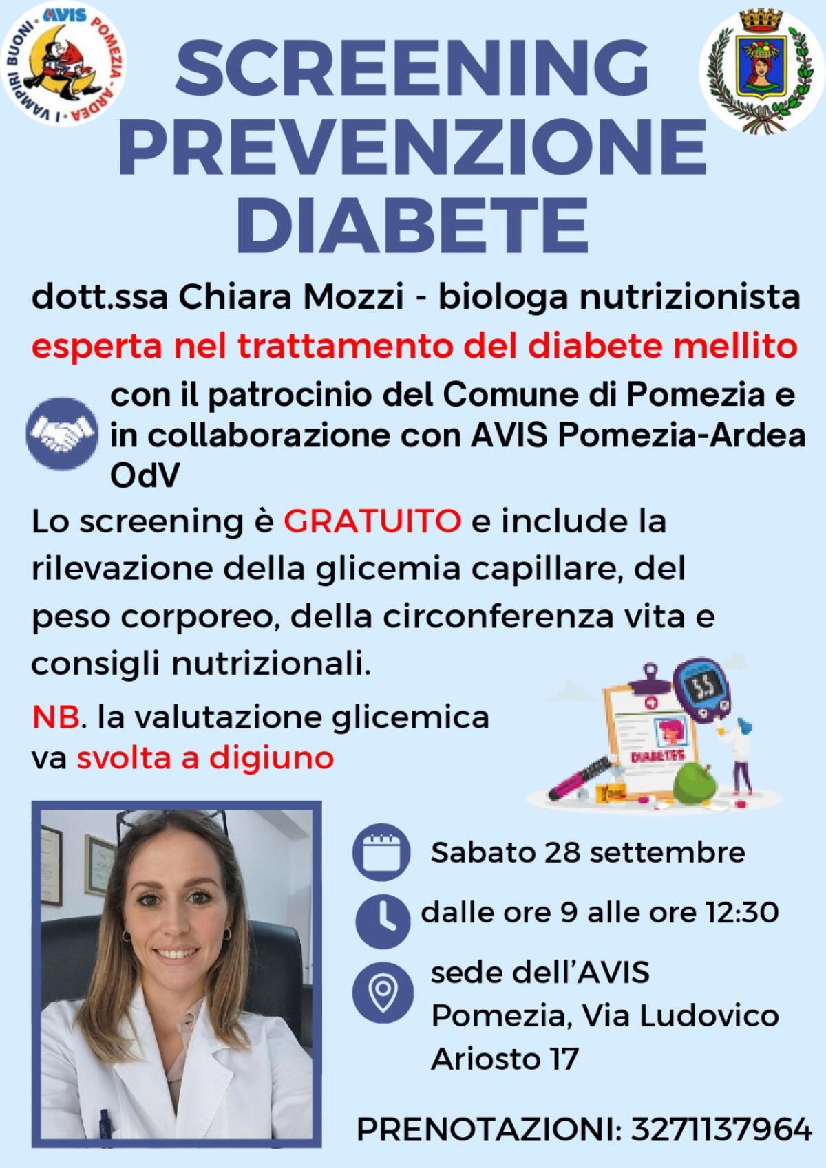 Screening gratuito per la prevenzione del diabete questo sabato all’Avis di Pomezia. - 