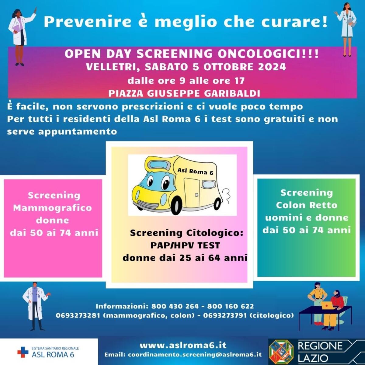 Open day screening oncologici a Velletri in piazza Giuseppe Garibaldi - 