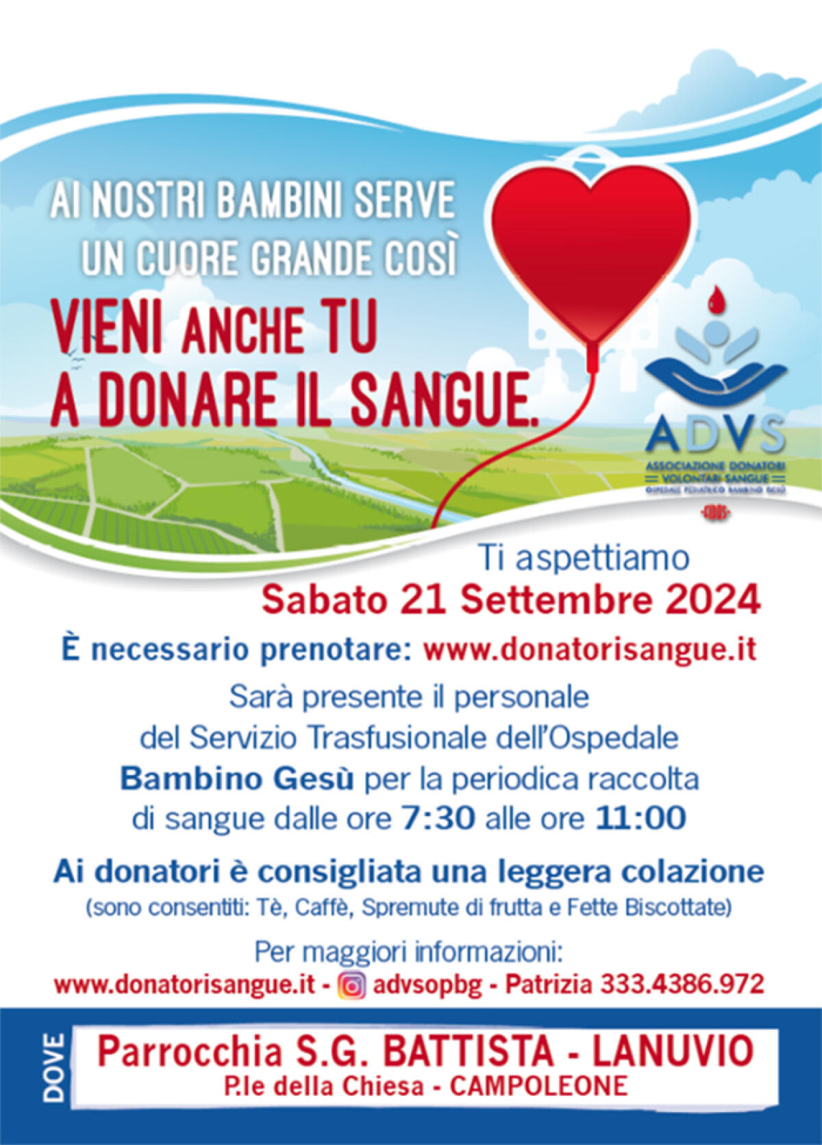 Sabato 21 Settembre a Campoleone una nuova giornata di raccolta sangue. - 