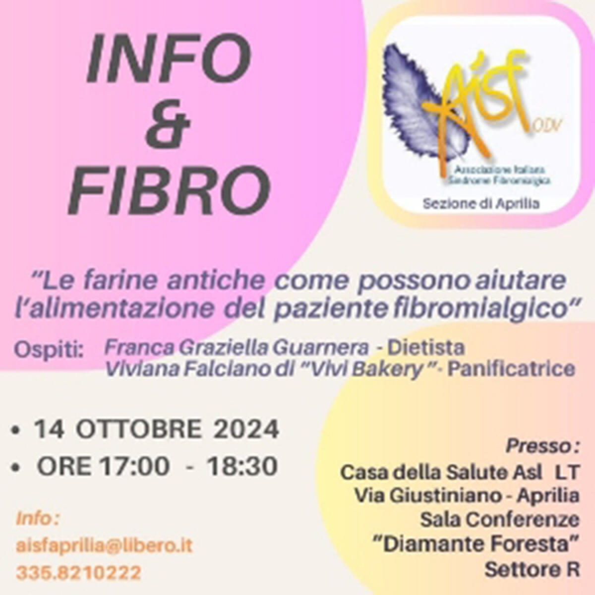 Fibromialgia, incontro dell’Aisf di Aprilia sulle farine antiche e su come possono aiutare l’alimentazione del paziente. - 