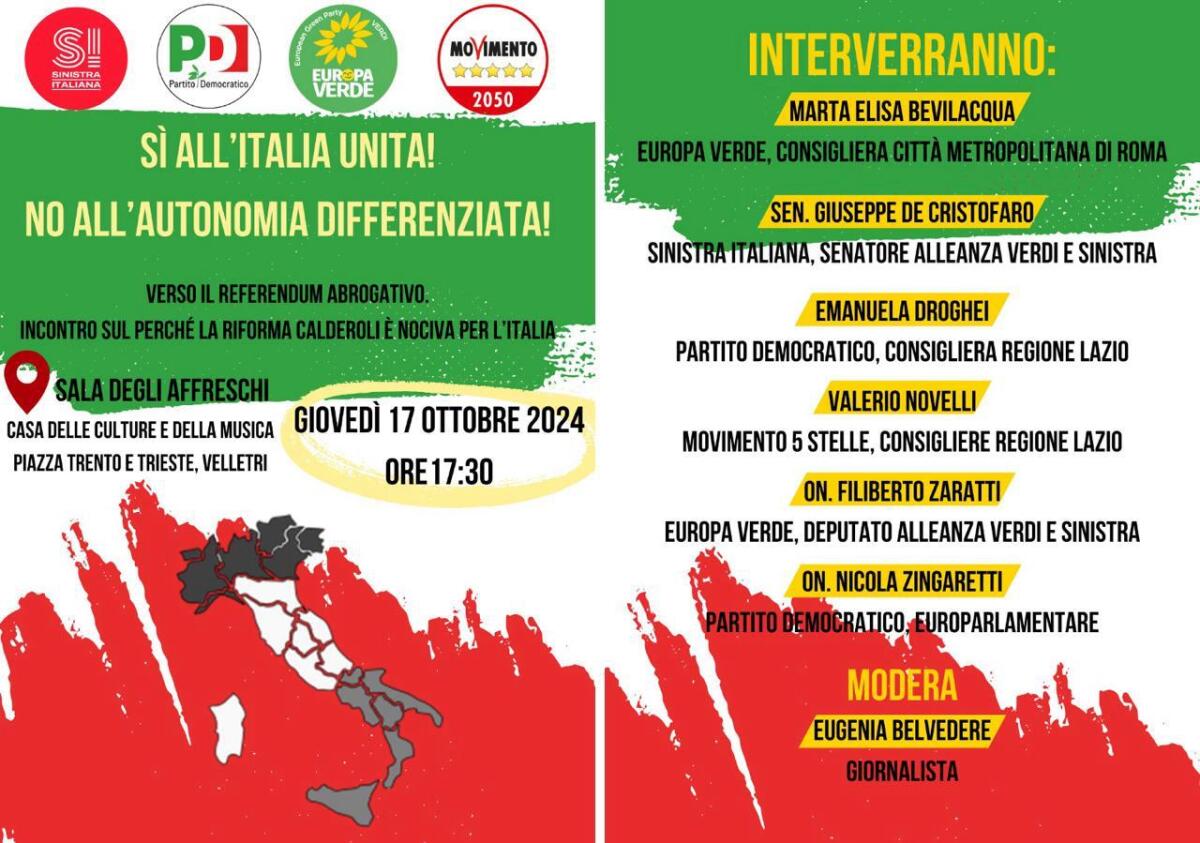 A Velletri un incontro pubblico sulla proposta referendaria abrogativa sull'Autonomia Differenziata. - 