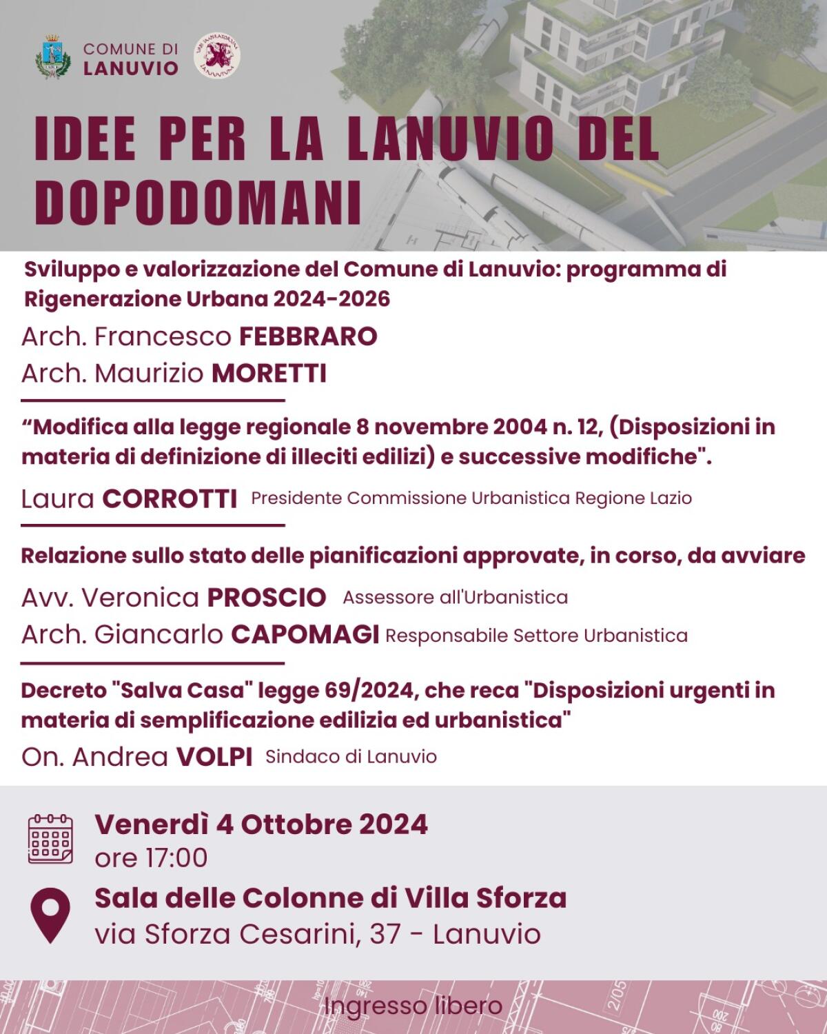 A Lanuvio amministratori e professionisti questo venerdì si confrontano sulla città del dopodomani. - 