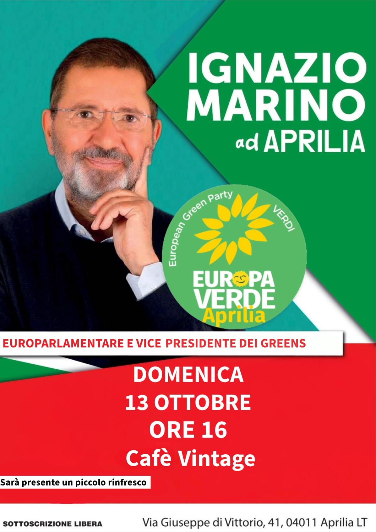L’Europarlamentare Ignazio Marino questa domenica ad Aprilia per un incontro organizzato da “Europa Verde”. - 