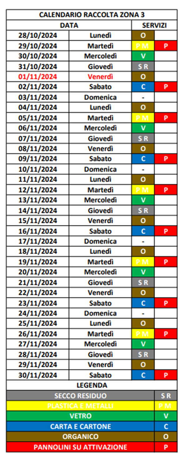 Galleria 1 del post: Ecco il calendario di Novembre della raccolta differenziata ad Aprilia.