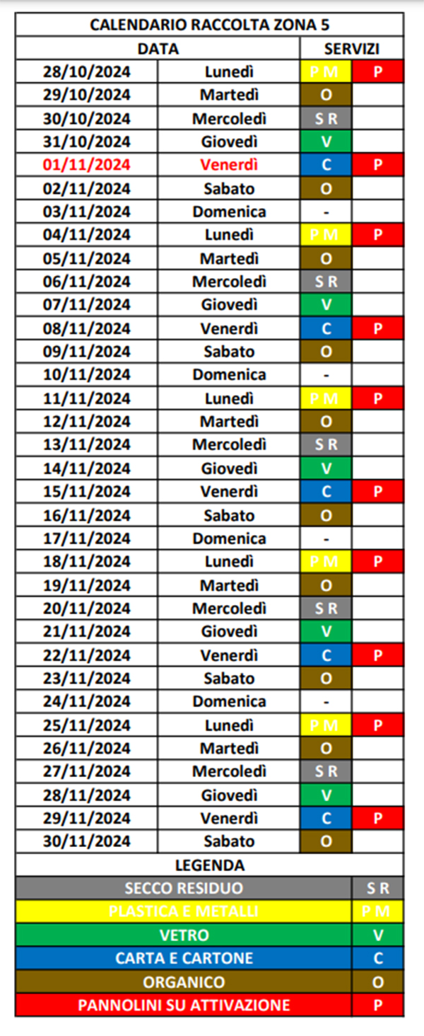 Galleria 1 del post: Ecco il calendario di Novembre della raccolta differenziata ad Aprilia.