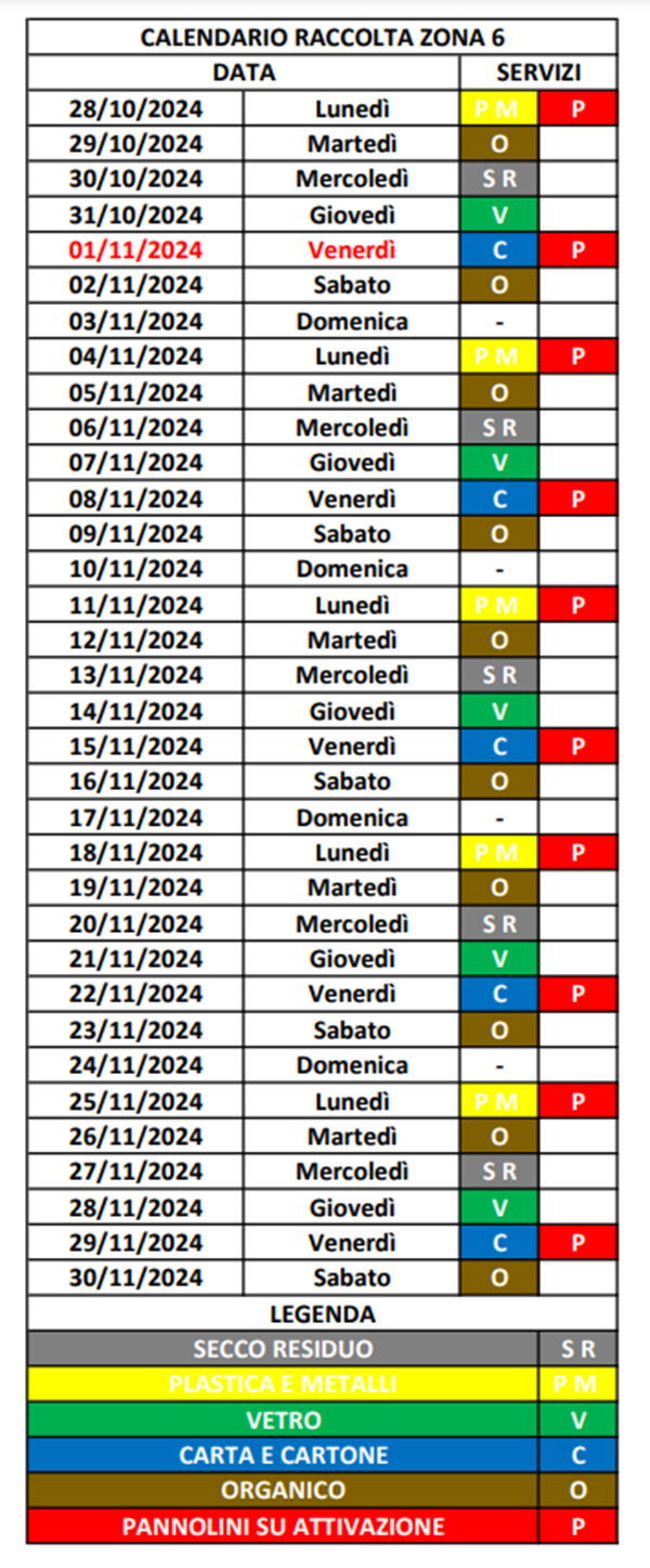 Galleria 1 del post: Ecco il calendario di Novembre della raccolta differenziata ad Aprilia.