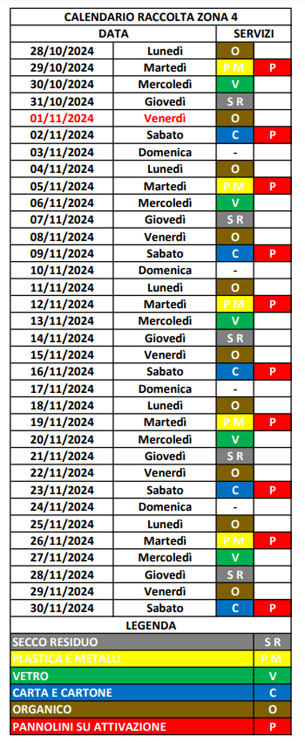 Galleria 1 del post: Ecco il calendario di Novembre della raccolta differenziata ad Aprilia.