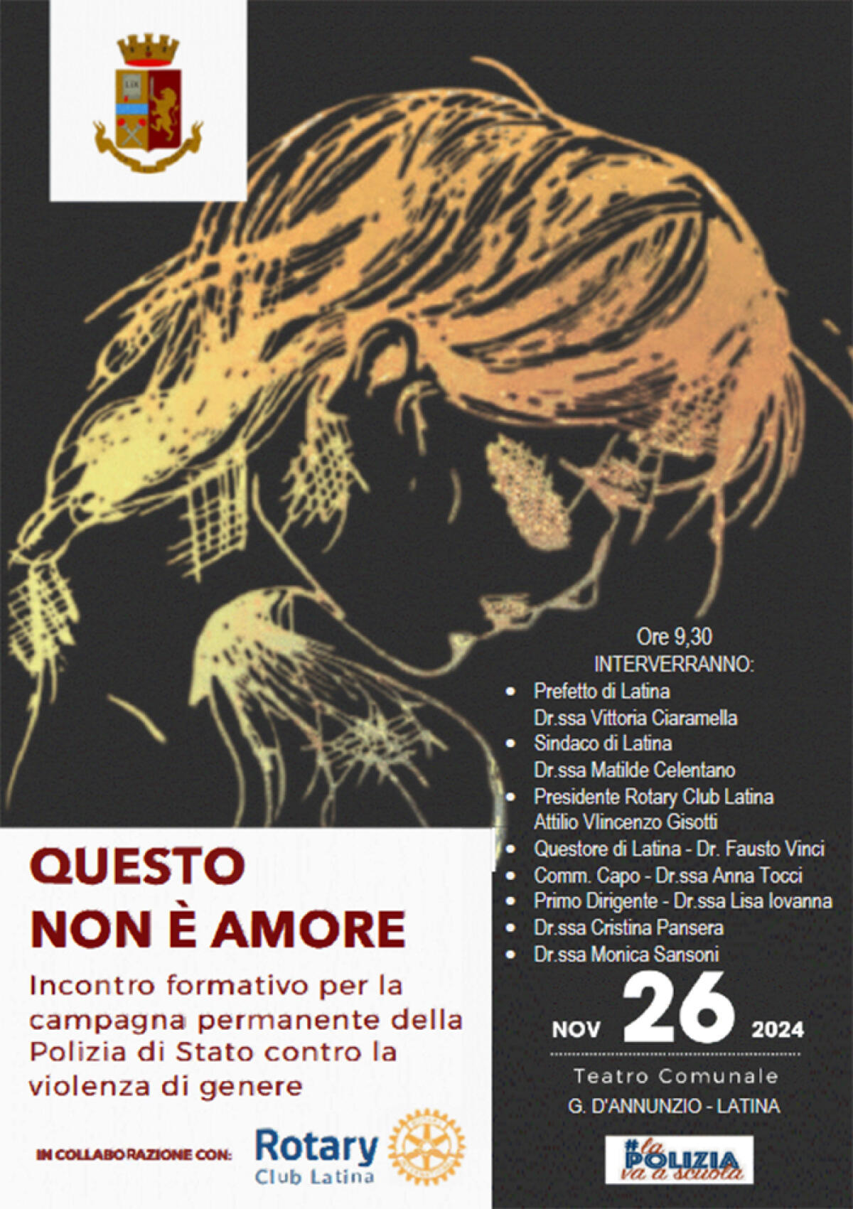 Violenza di genere: tre convegni a  Latina a cura della Polizia di Stato. L'evento conclusivo il 26 Novembre al D'Annunzio. - 