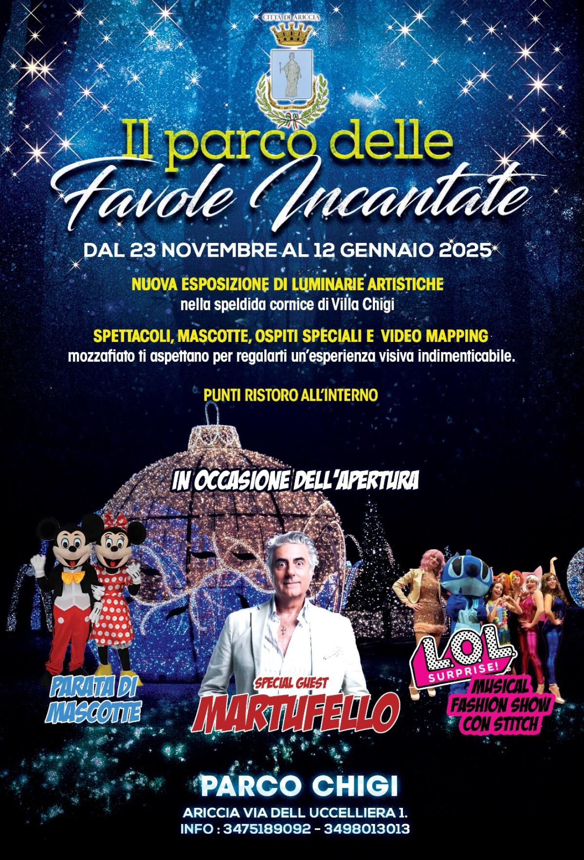 AD ARICCIA IL PARCO DELLE FAVOLE INCANTATE, LUMINARIE E MAGIA AL PARCO CHIGI - 