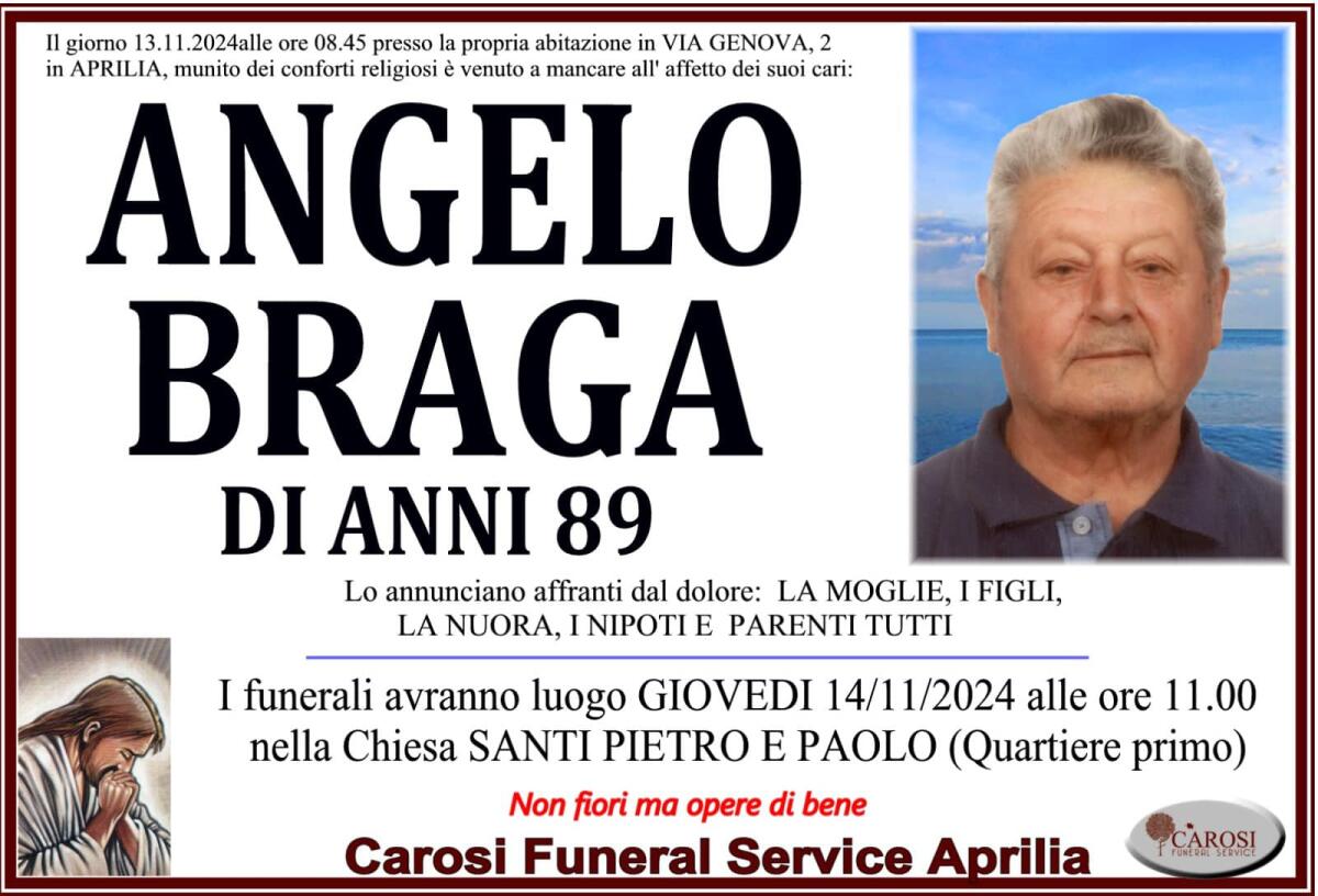 Aprilia - Comunità in lutto per la scomparsa del commerciante Angelo Braga - 