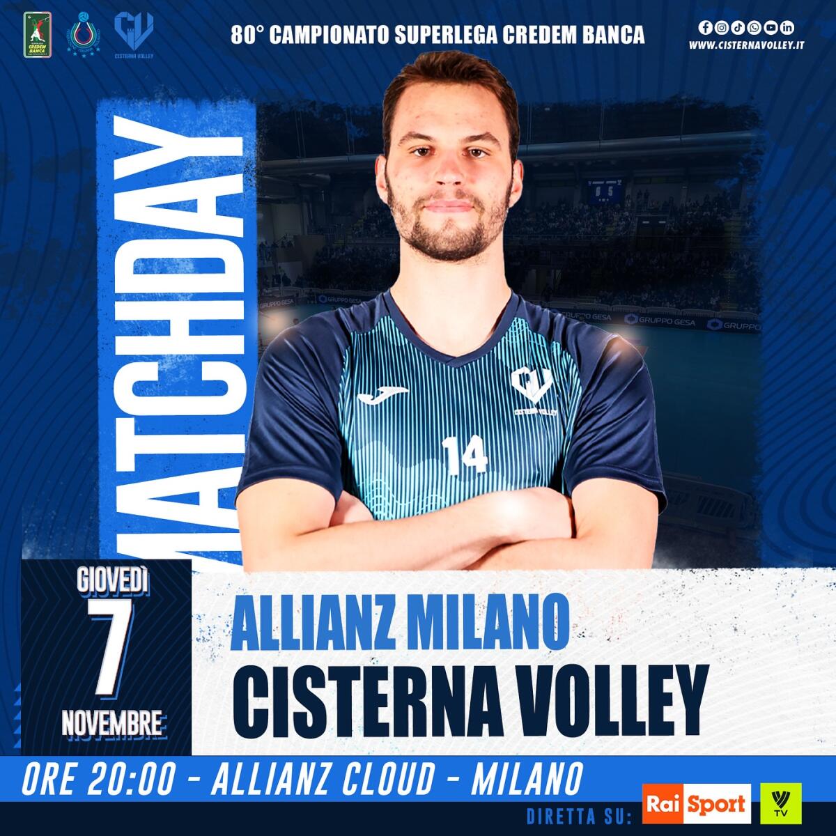 Pallavolo di Superlega: domani l’anticipo del Cisterna Volley contro l’Allianz Milano. - 