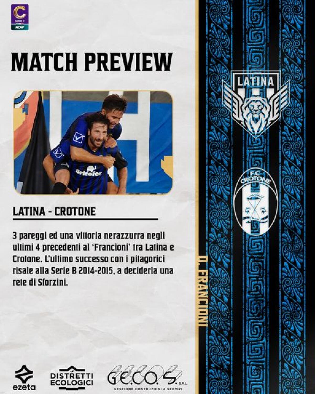 Calcio di serie C, al Francioni questa domenica Latina attende Crotone. - 