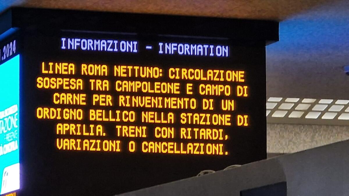 Ordigno bellico ritrovato presso la stazione di Aprilia: treni fermi sulla Roma-Nettuno - 