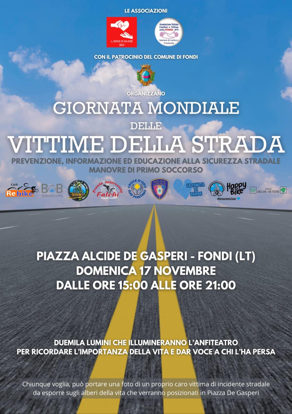 Giornata Mondiale delle Vittime della Strada: domenica 17 novembre un evento a Fondi. - 