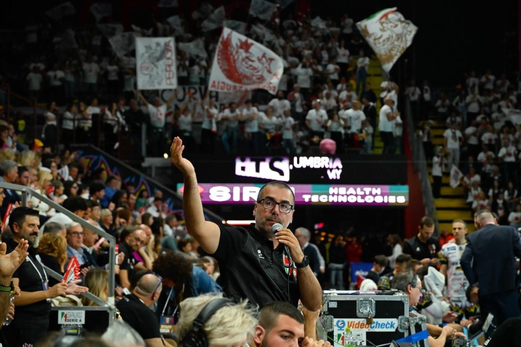 Giuseppe BARATTA durante Sir Susa Vim PERUGIA vs Cucine Lube CIVITANOVA, 6ª giornata girone di andata regular season Superlega Credem Banca - Campionato italiano di Pallavolo Maschile - Volley Volleyball presso PalaBarton Perugia IT, 3 novembre 2024. [ID: