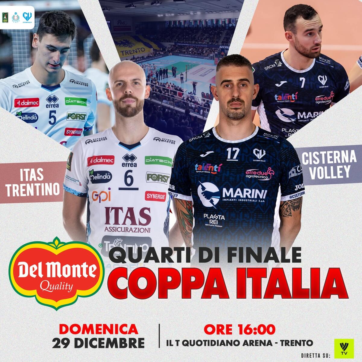 Quarti di Finale della Coppa Italia: il Cisterna Volley in  casa dell’Itas Trentino. - 