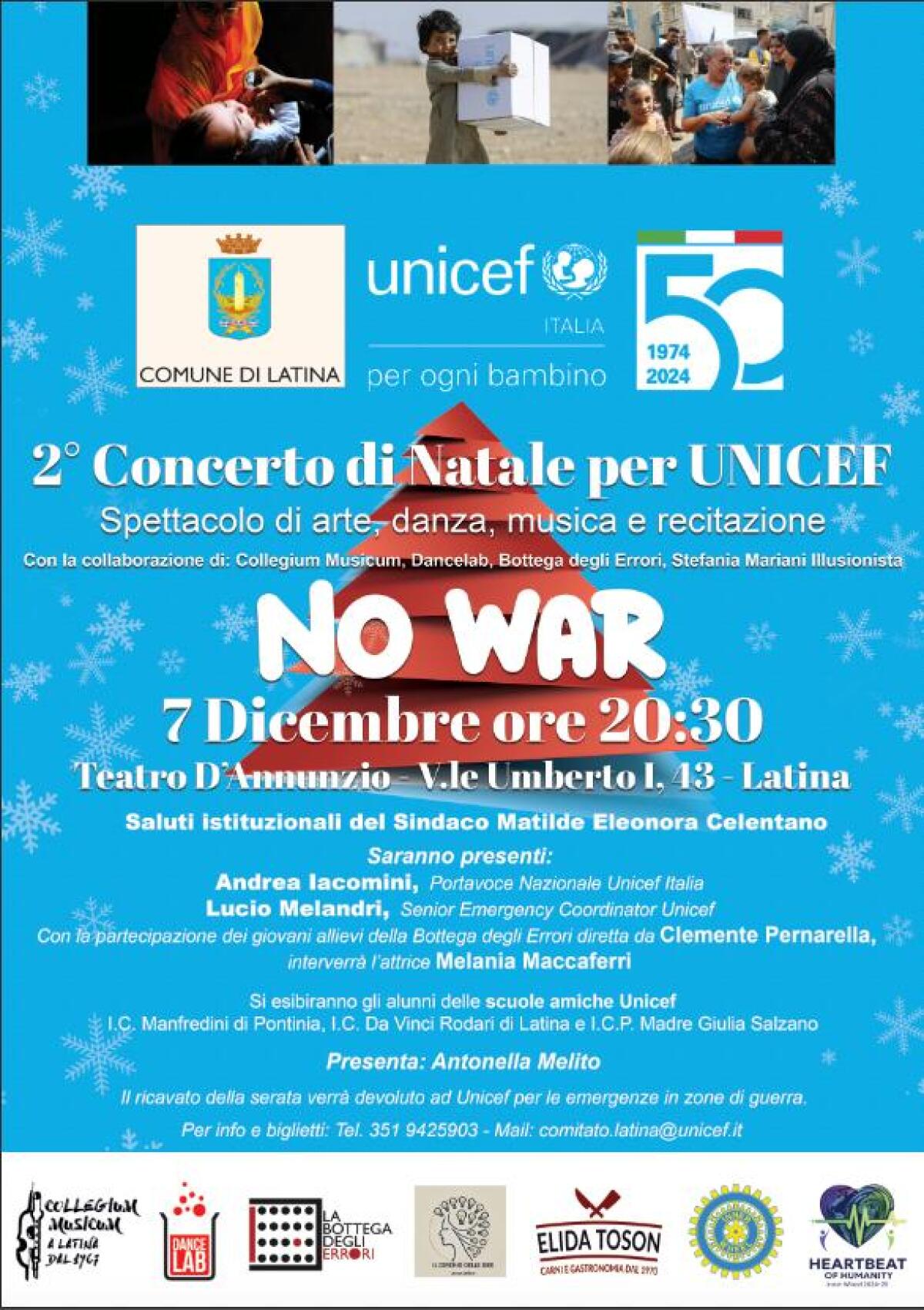 Al Teatro D’Annunzio di Latina questo sabato la seconda edizione del concerto di Natale “NO WAR” organizzato dall'Unicef. - 