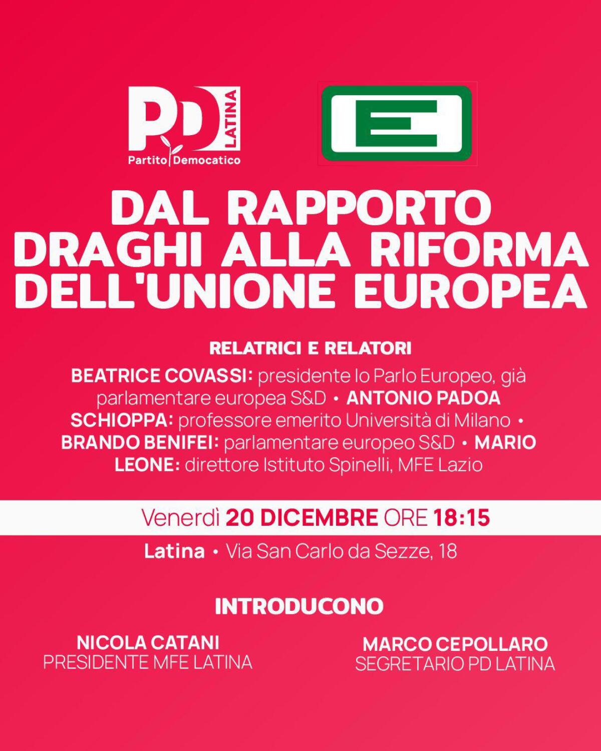 A Latina l'incontro "Dal Rapporto Draghi alla riforma dell'Unione europea" - 