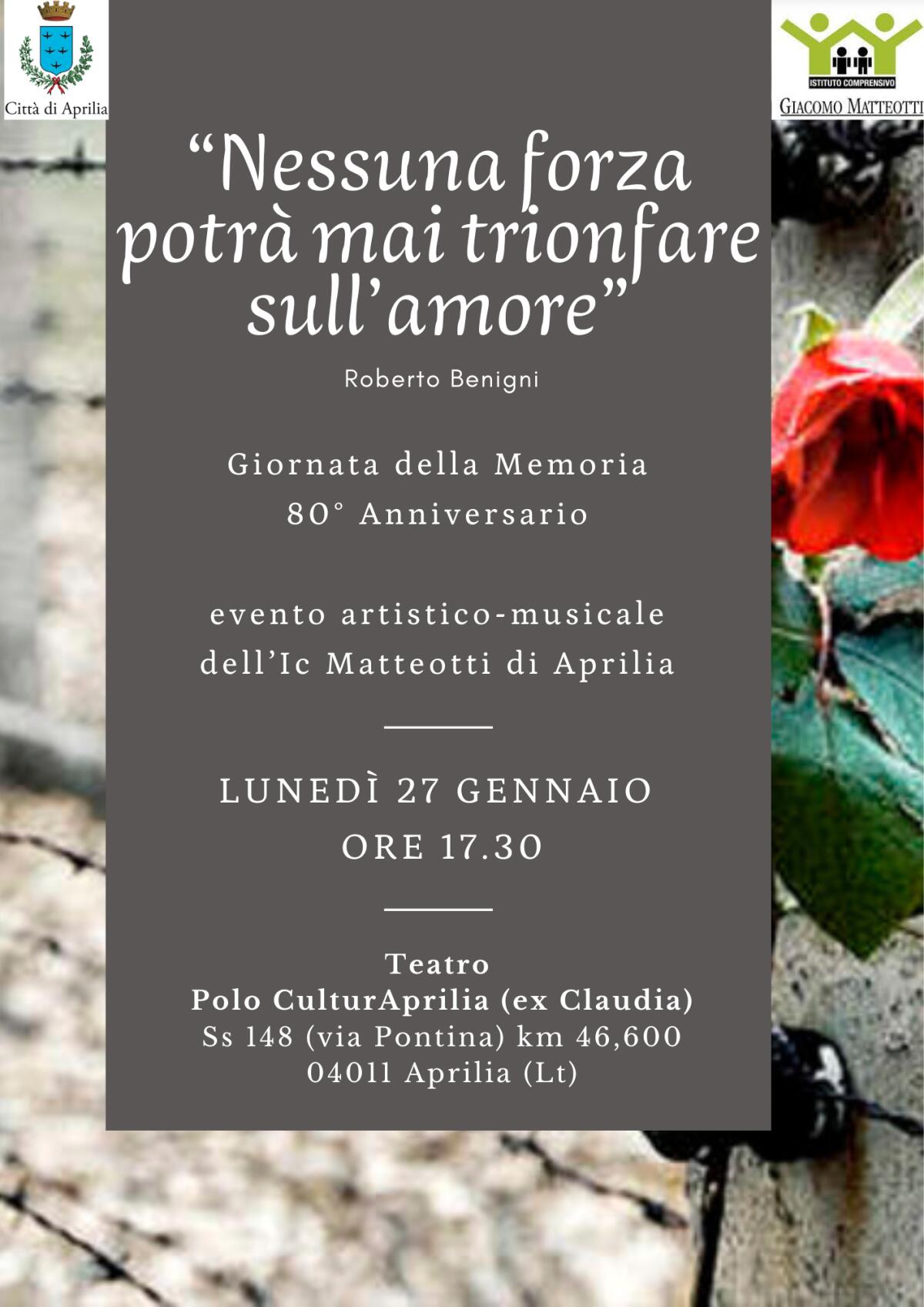 Giorno della Memoria, ad Aprilia un evento artistico-musicale con le scuole - 