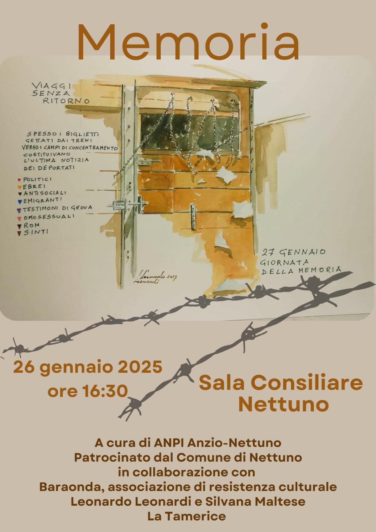 “Memoria”: a Nettuno questa domenica in Aula Consiliare interventi storici, letterari e pittorici per il “Giorno della Memoria”. - 