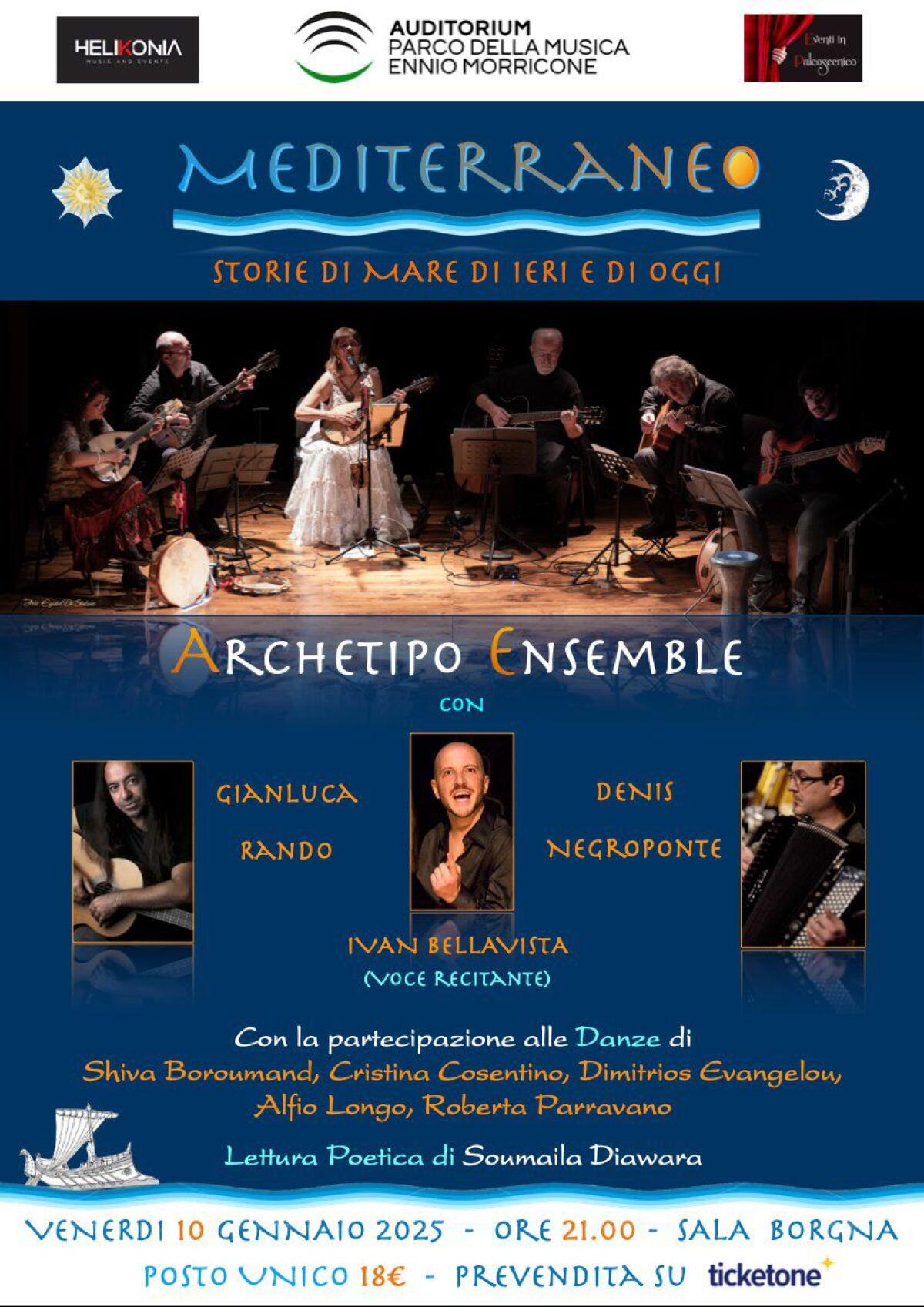 Gli Archetipo Ensemble sul palco dell’Auditorium Parco della Musica di Roma con un concerto dedicato alla Musica Mediterranea. - 