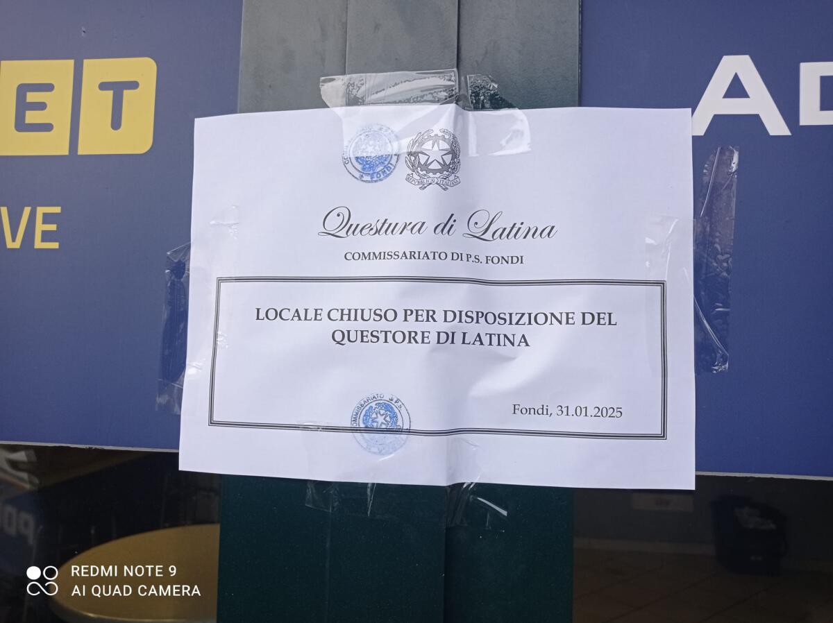Sospesa licenza ad un bar di Fondi, c'era personale non autorizzato a raccogliere scommesse - 