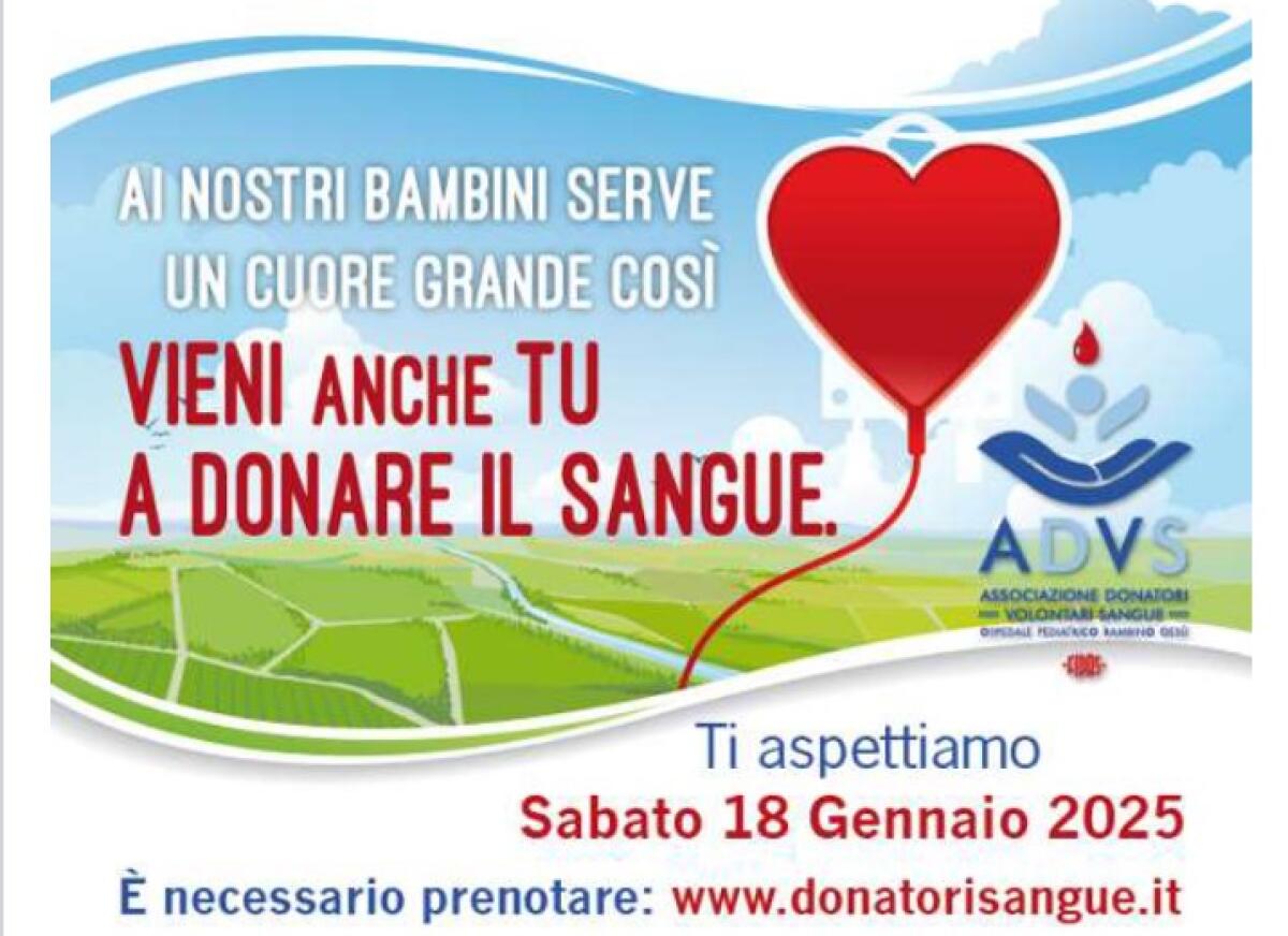 Raccolta di sangue a Campoleone la mattina di sabato 18 gennaio - 