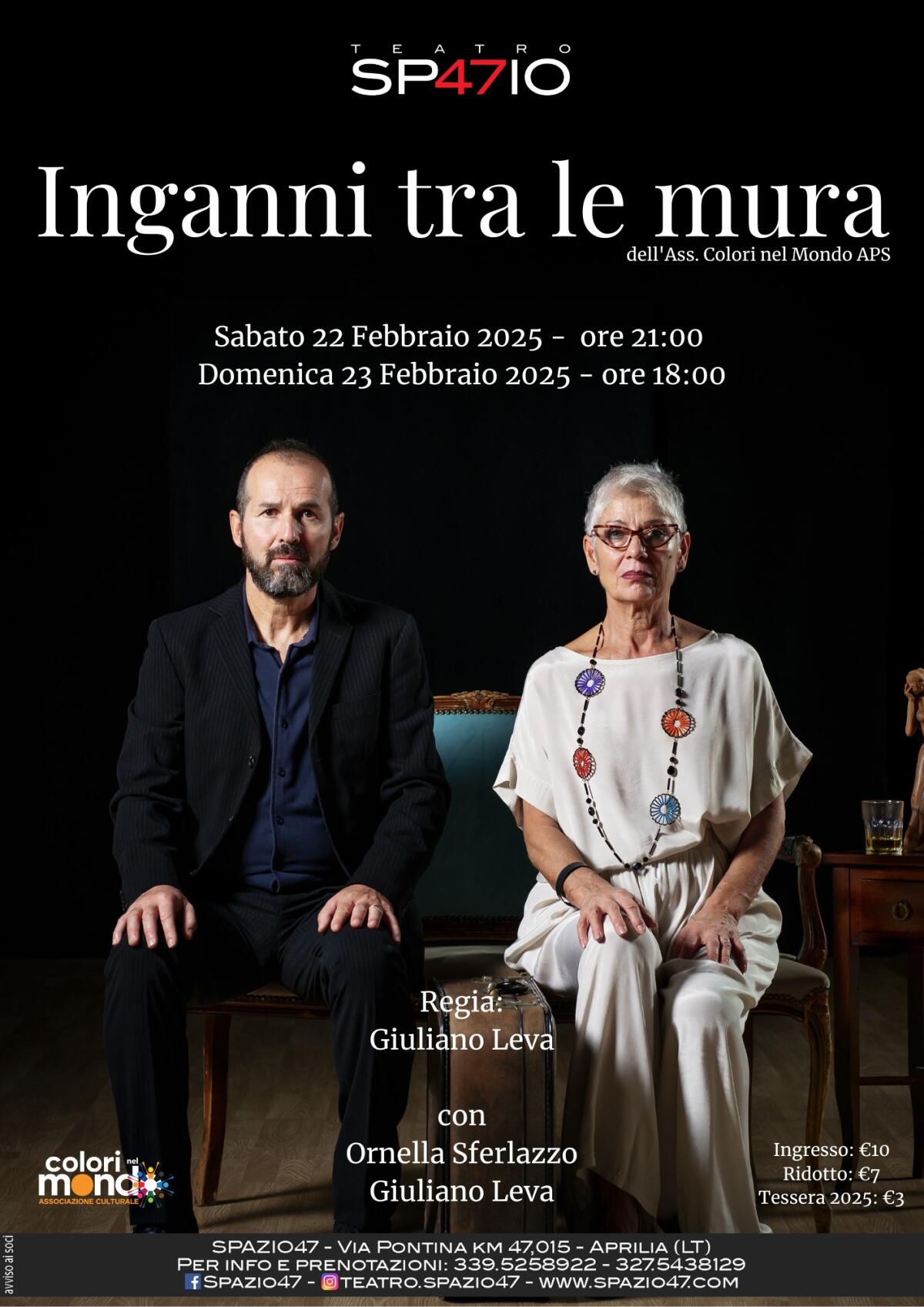 “Inganni tra le mura”, lo spettacolo dell’associazione “Colori nel Mondo” di Aprilia in scena al teatro Spazio47. - 