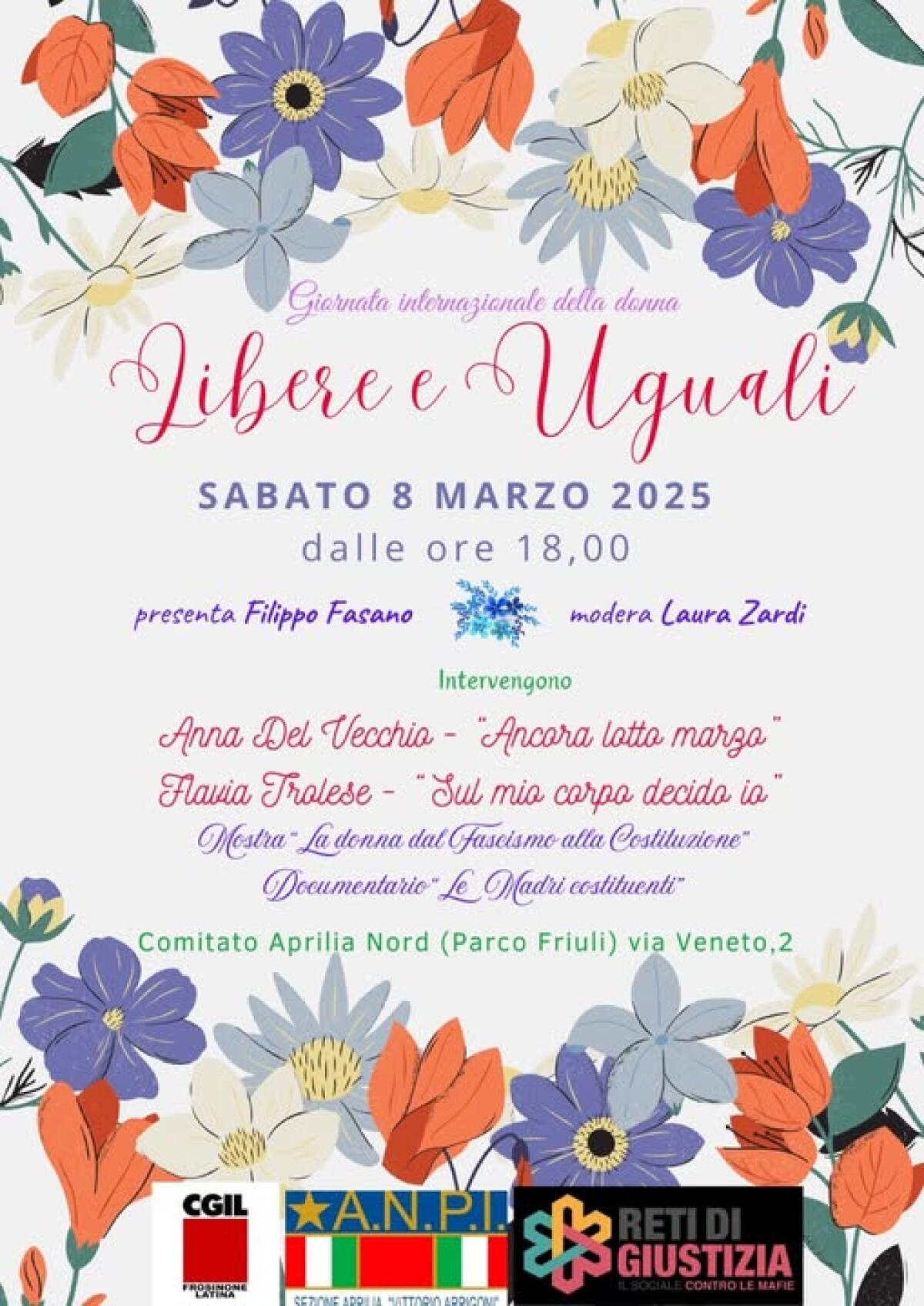 Libere e Uguali, 8 marzo 2025. Ad Aprilia un incontro per riflettere - 