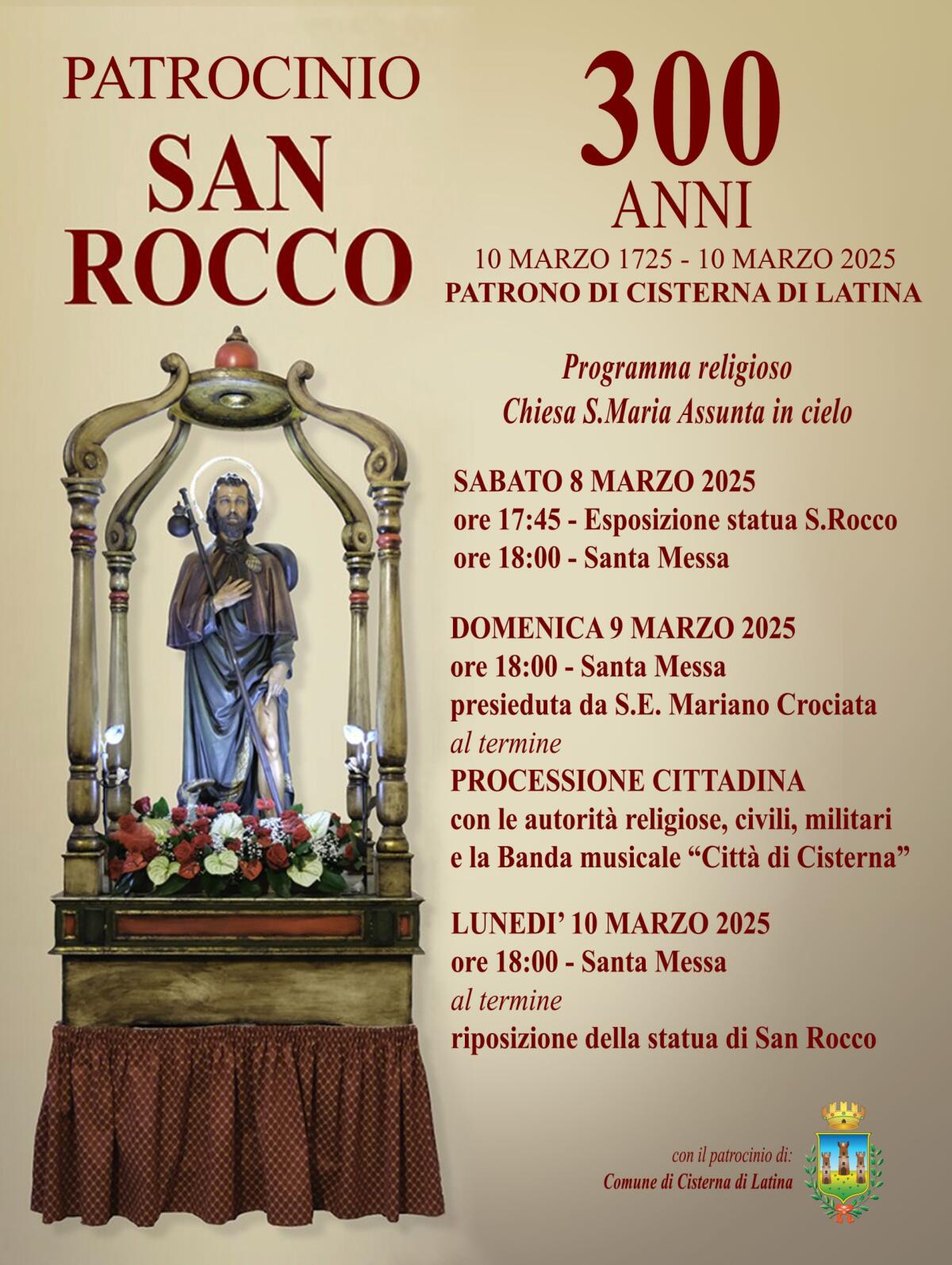Cisterna in festa per i 300 anni di San Rocco patrono della città - 