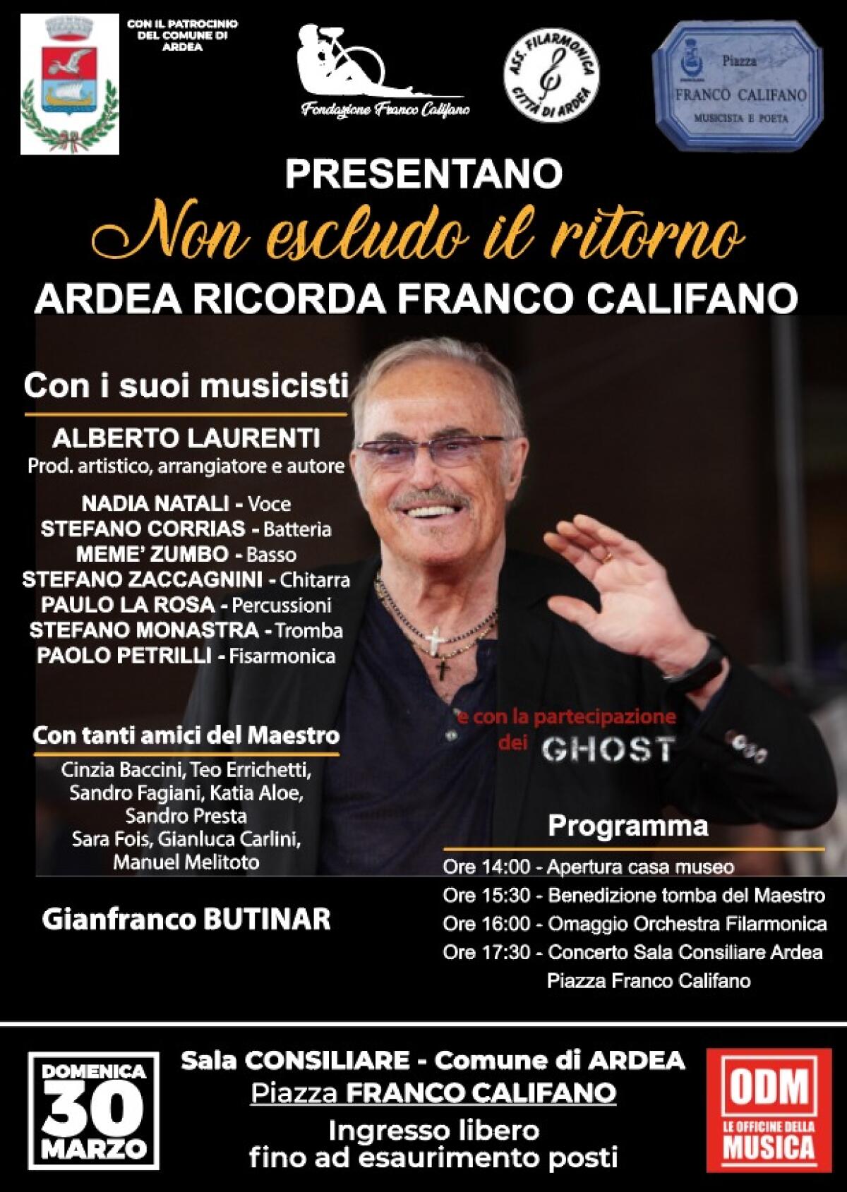 “Non escludo il ritorno”: ad Ardea domenica 30 marzo la Fondazione Franco Califano rende omaggio al Califfo. - 